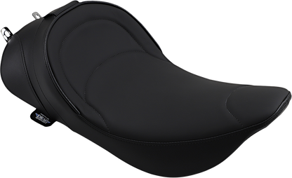DRAG SPECIALTIES SEATS solo motorcycle seat with driver backrest for FLH models 1997-2007, featuring mild stitching and ergonomic design.