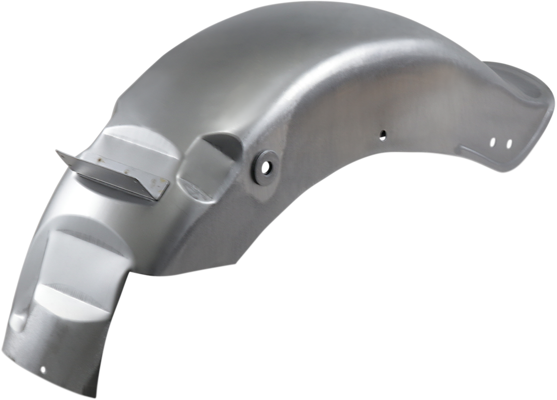Drag Specialties rear fender for FXWG Wide Glide motorcycle, raw steel finish, durable metal construction.