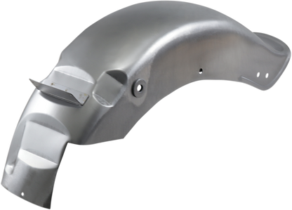 Drag Specialties rear fender for FXWG Wide Glide motorcycle, raw steel finish, durable metal construction.
