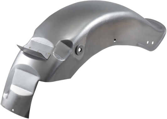 Drag Specialties rear fender for FXWG Wide Glide motorcycle, raw steel finish, durable metal construction.