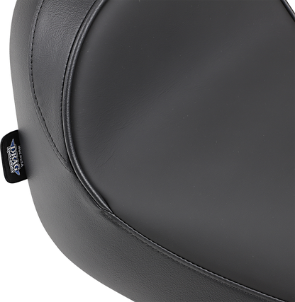 Drag Specialties solo motorcycle seat with driver backrest for FXST/FLST 1984-1999, featuring smooth finish and cooler surface.