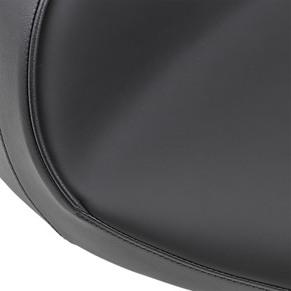 Black solo motorcycle seat with backrest for FXS/FLS 2011-2017 by Drag Specialties Seats, featuring smooth upholstery.