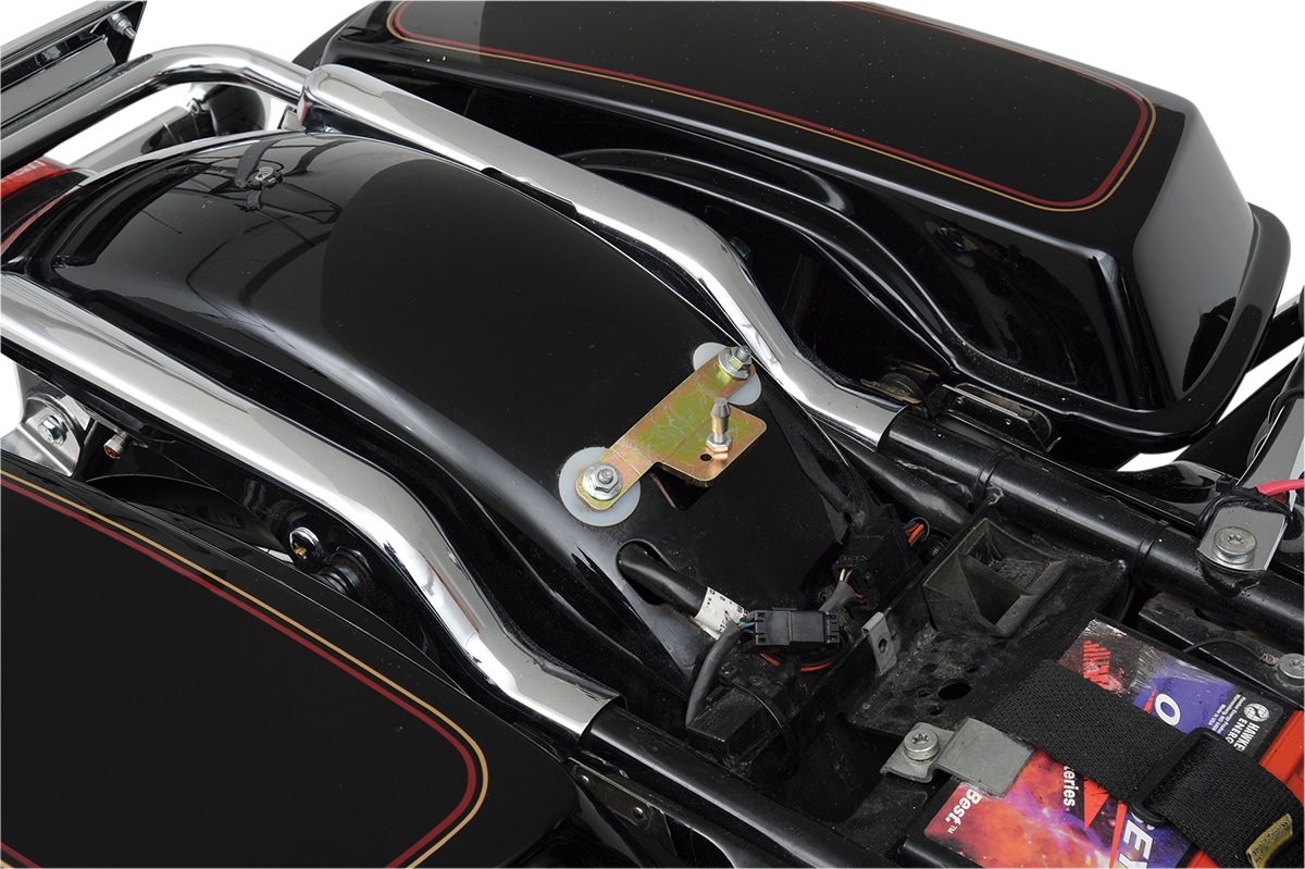 Drag Specialties EZ Mount Solo Seat for FXR motorcycle, durable and comfortable black seat with sleek design.