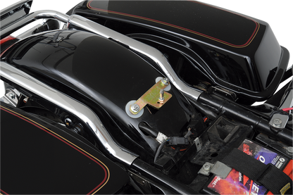 Drag Specialties EZ Mount Solo Seat for FXR motorcycle, durable and comfortable black seat with sleek design.