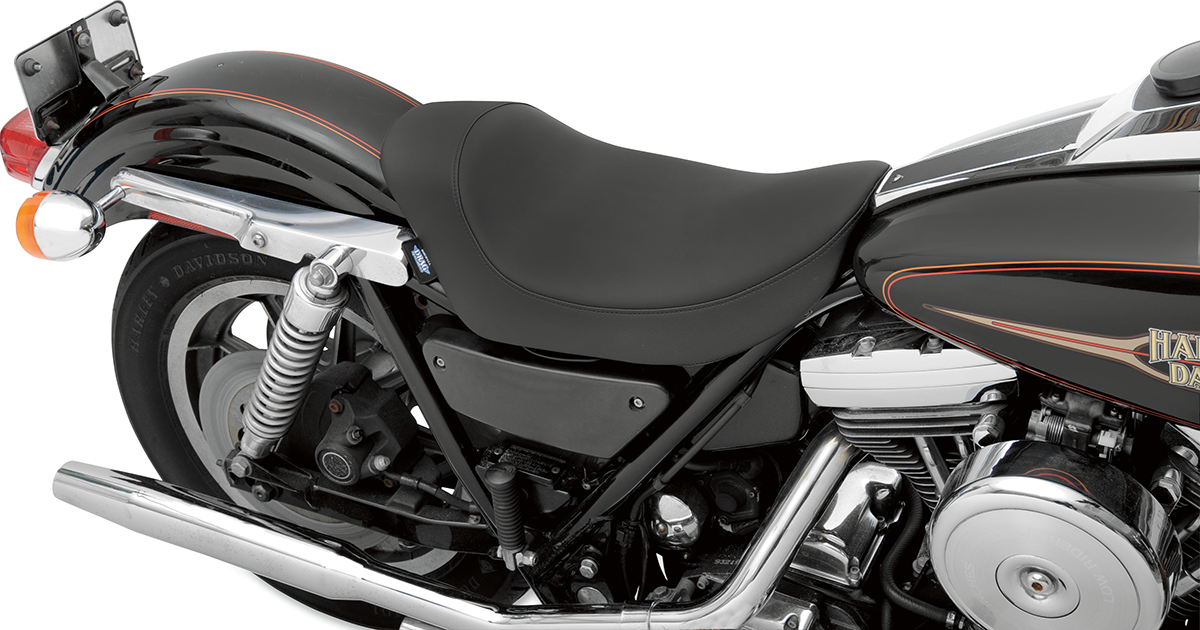 Drag Specialties EZ Mount Solo Seat for FXR motorcycle, cool and durable comfort with a sleek design.