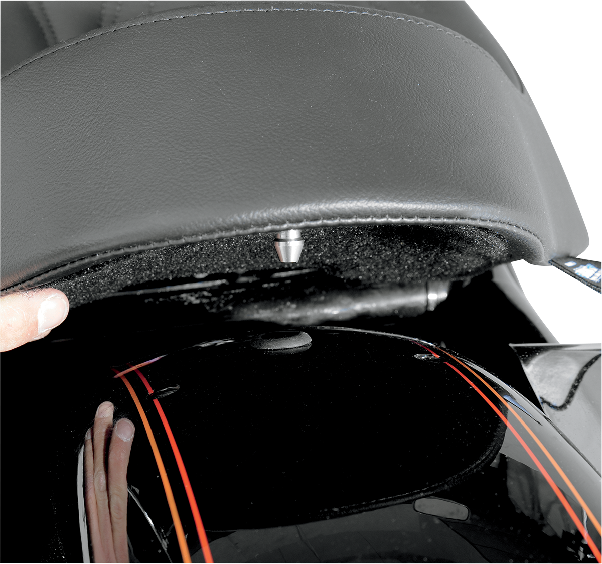 Drag Specialties EZ Mount Solo Seat for FXR motorcycle, durable and comfortable black seat with sleek design.