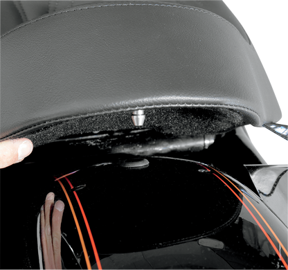 Drag Specialties EZ Mount Solo Seat for FXR motorcycle, durable and comfortable black seat with sleek design.
