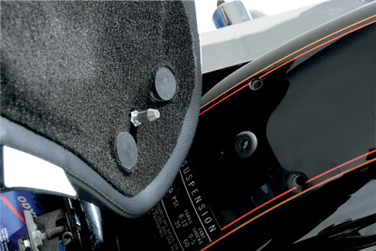 Drag Specialties EZ Mount Solo Seat for FXR motorcycle, durable and comfortable black seat with sleek design and sturdy mounting hardware.