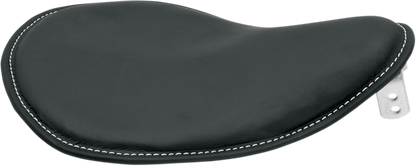 Black leather Drag Specialties Solo Low-Profile Seat with white stitching, designed for motorcycle, part 0806-0028