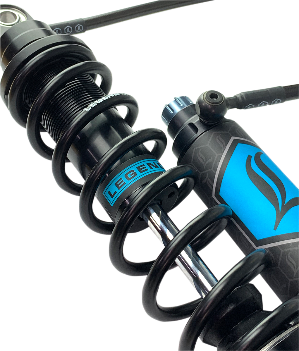 Legend Suspension Revo ARC remote reservoir shocks, 13-inch black suspension shocks, part 1310-1878, shown in image.