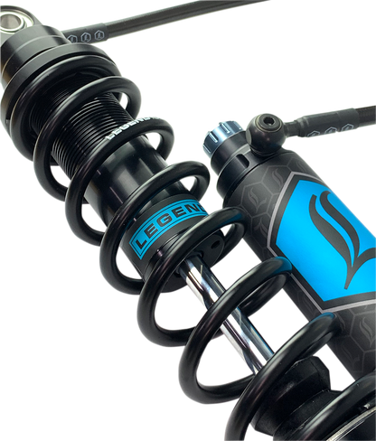 Legend Suspension Revo ARC remote reservoir shocks, 13-inch black suspension shocks, part 1310-1878, shown in image.