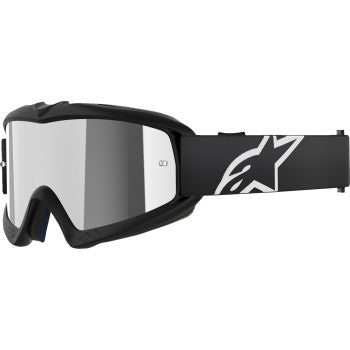 Alpinestars Youth Vision Goggle in black with silver mirror lens, designed for young motocross or off-road riding.