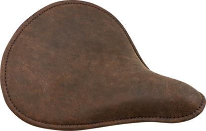 Brown low-profile solo seat with perimeter stitch for bobber style motorcycles by Drag Specialties Seats.