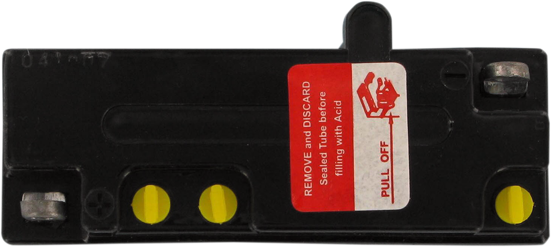 Parts Unlimited 6N12A-2D conventional motorcycle battery with terminals and case for reliable vehicle power.