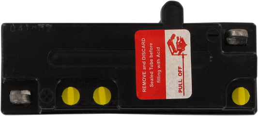 Parts Unlimited 6N12A-2D conventional motorcycle battery with terminals and case for reliable vehicle power.