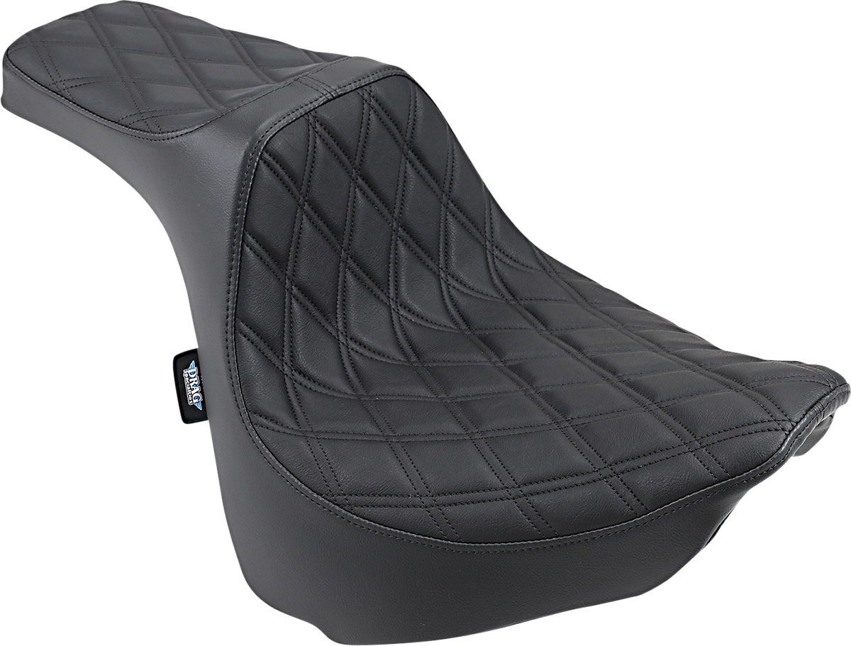 Drag Specialties Predator III double diamond seat with black stitching for FXFB/S motorcycle, featuring sleek design and comfortable padding.