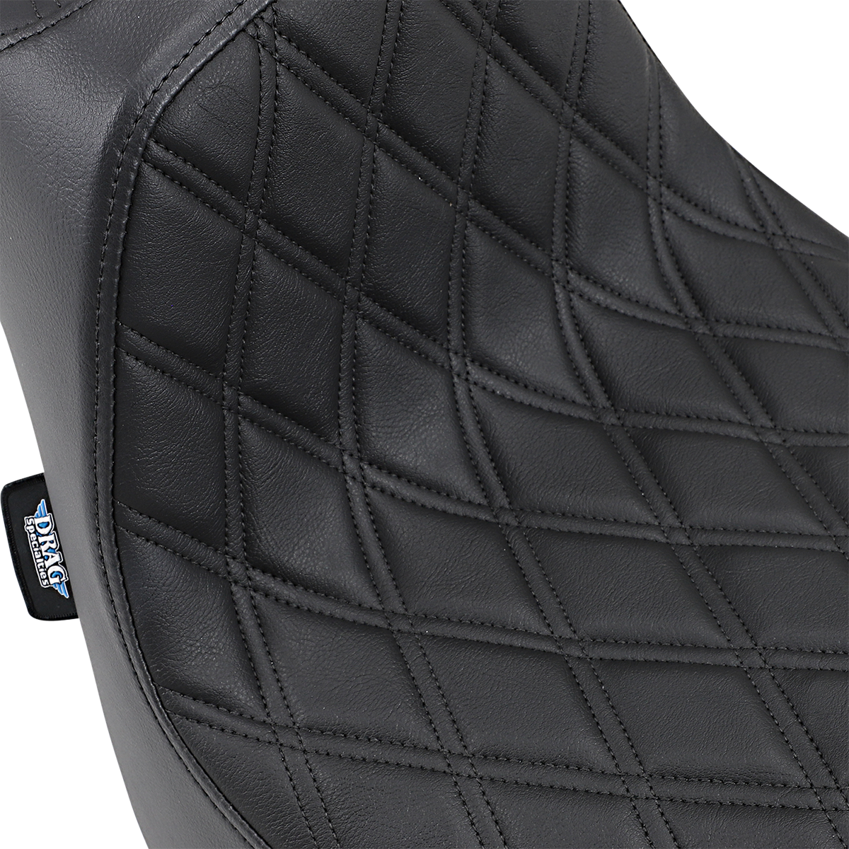 Drag Specialties Predator III double diamond motorcycle seat with black stitching for FXFB/S models, years 2018-2023.
