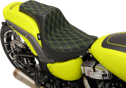 DRAG SPECIALTIES SEATS Predator III motorcycle seat with silver double diamond stitching for FXFB/S models 2018-2023