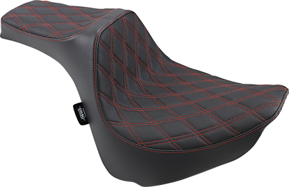 Drag Specialties Predator III double diamond motorcycle seat with red stitching, designed for FXFB/S 2018-2023 models.