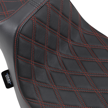 Drag Specialties Predator III double diamond motorcycle seat with red stitching for FXFB/S 2018-2023, featuring sleek design and padding.