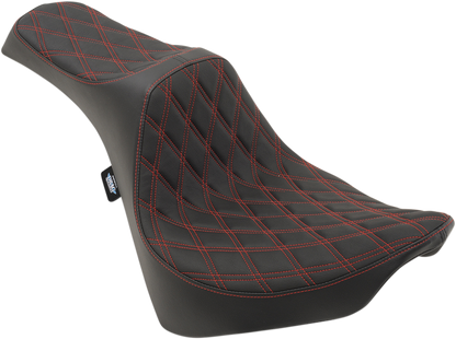 DRAG SPECIALTIES SEATS, DRAG SPECIALTIES SEATS Predator III Seat - Double Diamond Red Stitching for Harley FX/FL '18-'23, Part #0802-1147