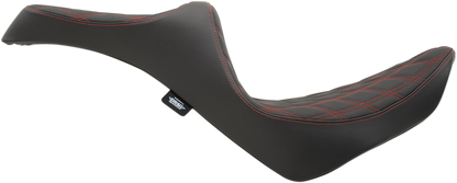DRAG SPECIALTIES SEATS, DRAG SPECIALTIES SEATS Predator III Seat - Double Diamond Red Stitching for Harley FX/FL '18-'23, Part #0802-1147
