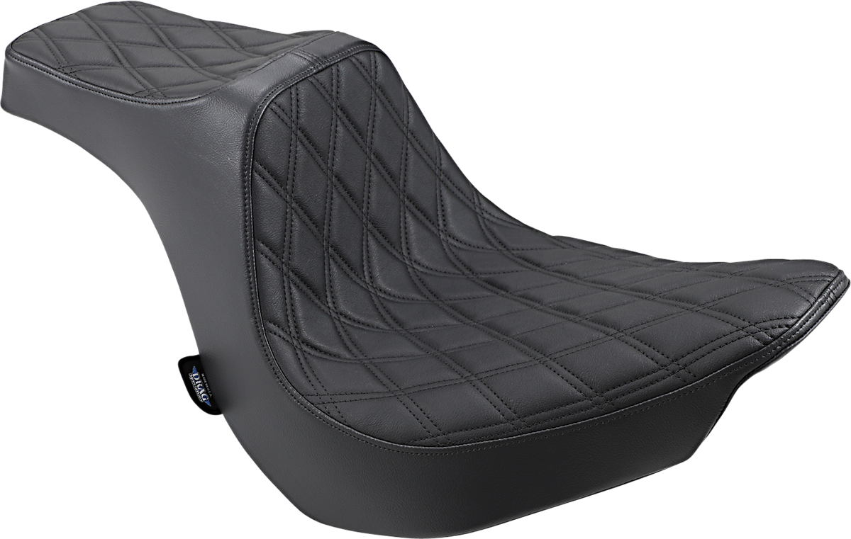 Drag Specialties Predator III Double Diamond seat with black stitching for Harley FLFB/S 2018-2025, shown in black leather.