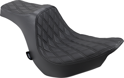 Drag Specialties Predator III Double Diamond seat with black stitching for Harley FLFB/S 2018-2025, shown in black leather.