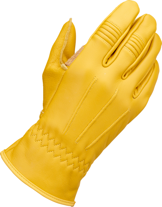 Bill's Exhausts BILTWELL Work 2.0 Gloves in gold, small size, showing snug fit and durable material for hand protection.