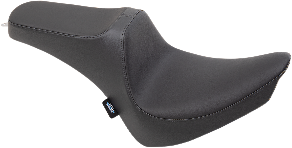 Black Predator III seat by Drag Specialties for Harley FX/FL 2000-2017, smooth black motorcycle seat for enhanced comfort and style.