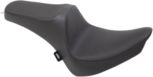 Black Predator III seat by Drag Specialties for Harley FX/FL 2000-2017, smooth black motorcycle seat for enhanced comfort and style.