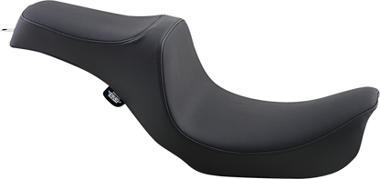 Black Drag Specialties Predator III motorcycle seat for FXD/FLD models, smooth design, fits 2006-2017 Harley-Davidson bikes.