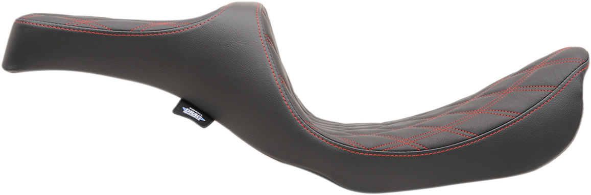 Drag Specialties Predator III double diamond motorcycle seat with red stitching for FXD/FLD models 2006-2017, part number 0803-0604.