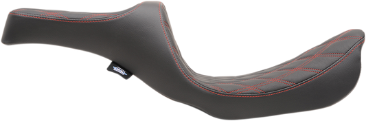 Drag Specialties Predator III double diamond motorcycle seat with red stitching for FXD/FLD models 2006-2017, part number 0803-0604.