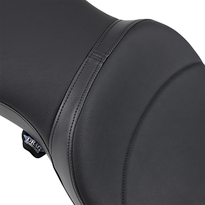 Drag Specialties Predator III double diamond seat with red stitching for FXD/FLD motorcycles, featuring stylish and comfortable design.