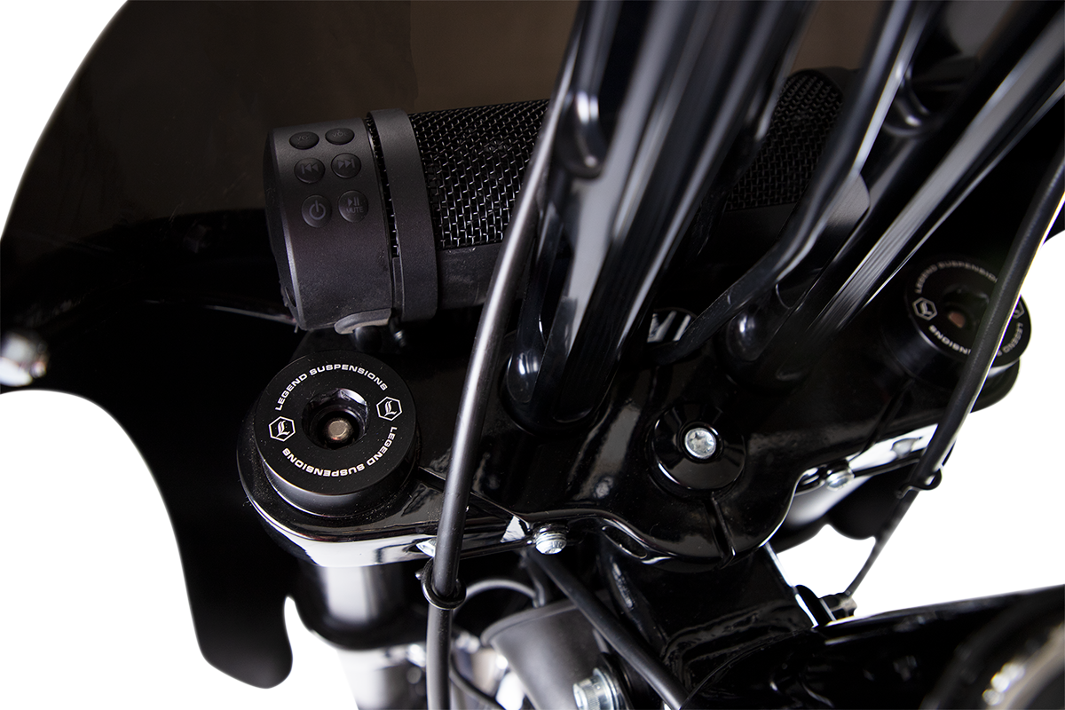 Legend Suspension Axeo43 43mm inverted front end suspension system with twin cartridge set, high-performance motorcycle fork.