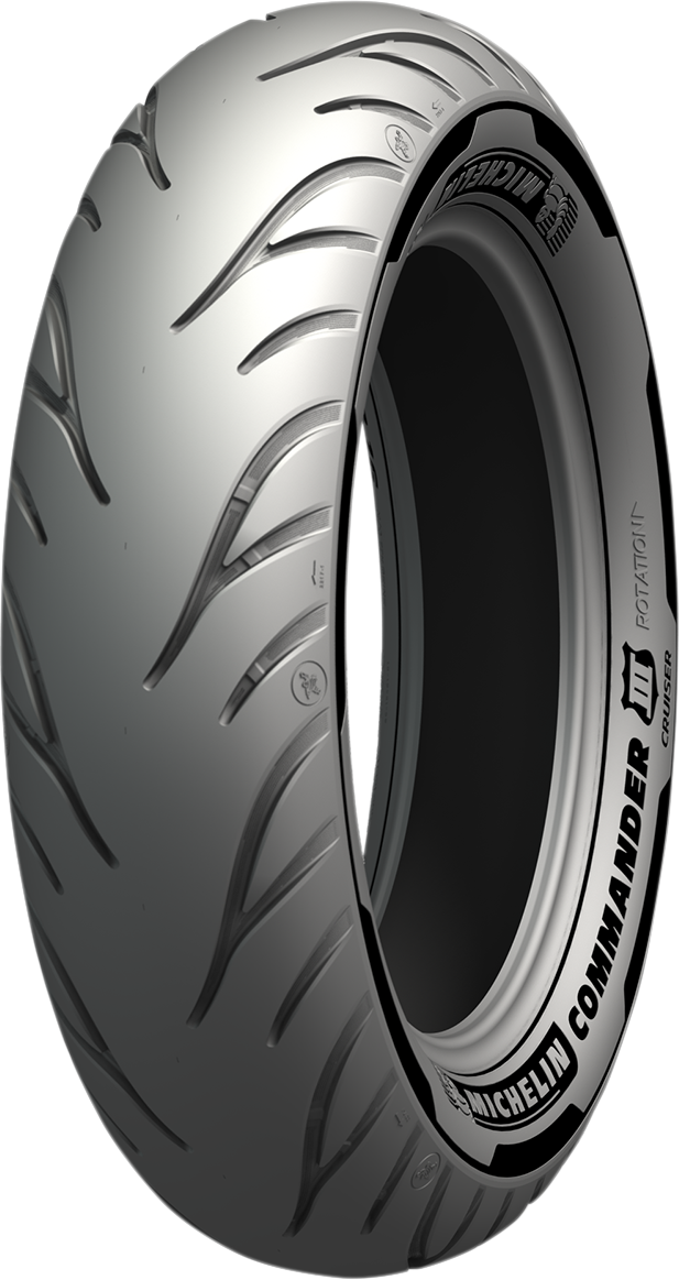 Michelin Commander III rear tire 150/90B15 74H for V-twin cruisers, showing tread pattern and sidewall details.