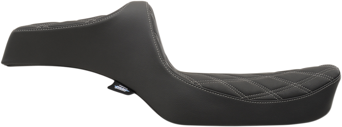 Drag Specialties Predator III double diamond seat for Harley XL '82-'03 with silver stitching, featuring comfortable motorcycle seating.