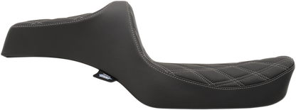 Drag Specialties Predator III double diamond seat for Harley XL '82-'03 with silver stitching, featuring comfortable motorcycle seating.