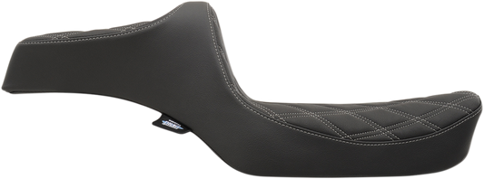 Drag Specialties Predator III double diamond seat for Harley XL '82-'03 with silver stitching, featuring comfortable motorcycle seating.