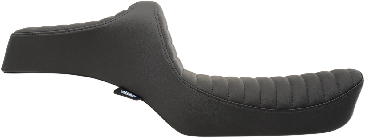 Black Predator III motorcycle seat by Drag Specialties with classic stitching for XL models from 1982 to 2003.