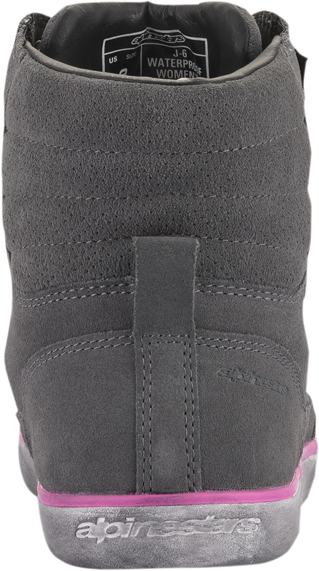 Alpinestars J-6 waterproof women's shoes in gray and pink with full grain leather and suede, street style footwear.