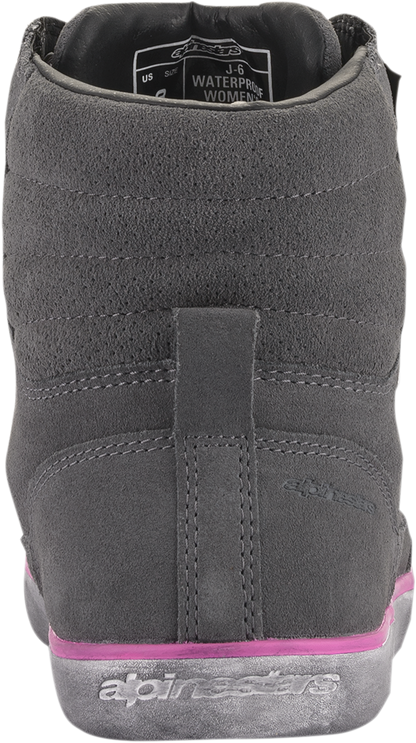 Alpinestars J-6 waterproof women's shoes in gray and pink with full grain leather and suede, street style footwear.
