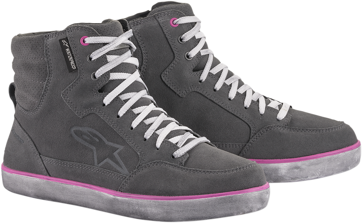 Alpinestars J-6 waterproof women's shoes in gray and pink with full grain leather and suede, street style footwear, US size 7.5.