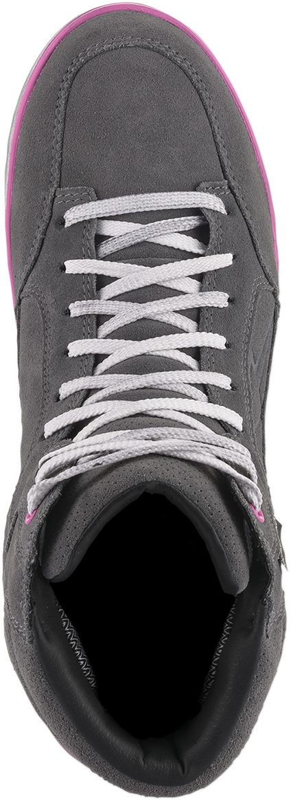 Alpinestars J-6 Waterproof women's street shoes in gray and pink with full grain leather and suede, size US 7.5.
