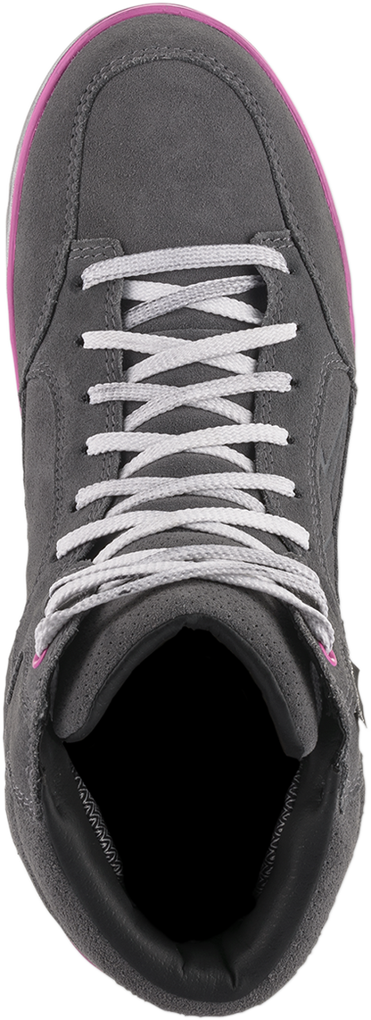 Alpinestars J-6 Waterproof women's street shoes in gray and pink with full grain leather and suede, size US 7.5.