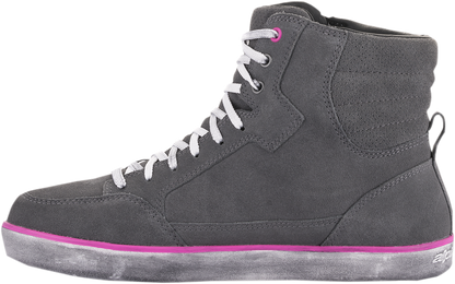 Alpinestars J-6 waterproof women's street shoes in gray and pink with full grain leather and suede, size US 7.5.