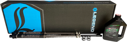 Legend Suspension AXEO front end suspension for Softail bikes, black 41mm diameter, part number 0414-0600, close-up view.