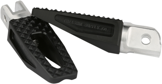 THRASHIN SUPPLY CO. Front P-54 Slim Foot Pegs for Harley Dyna, FXR, XL, Touring models, black metal motorcycle foot pegs