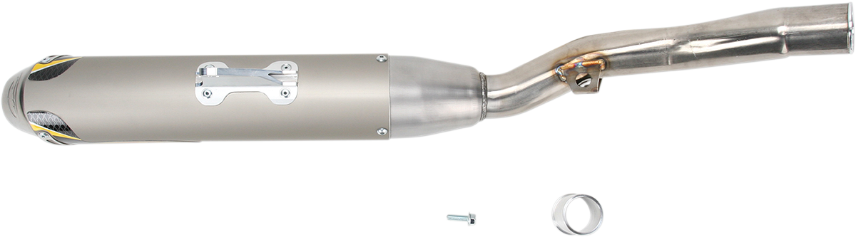 FMF Q4 muffler for off-road motorcycles, high-performance sound suppression with sleek metal finish, designed for durability and enhanced sound.